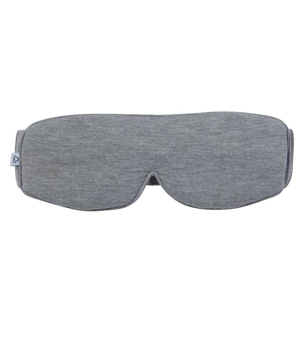 A grey heathered sleep mask, shown against a plain white background.