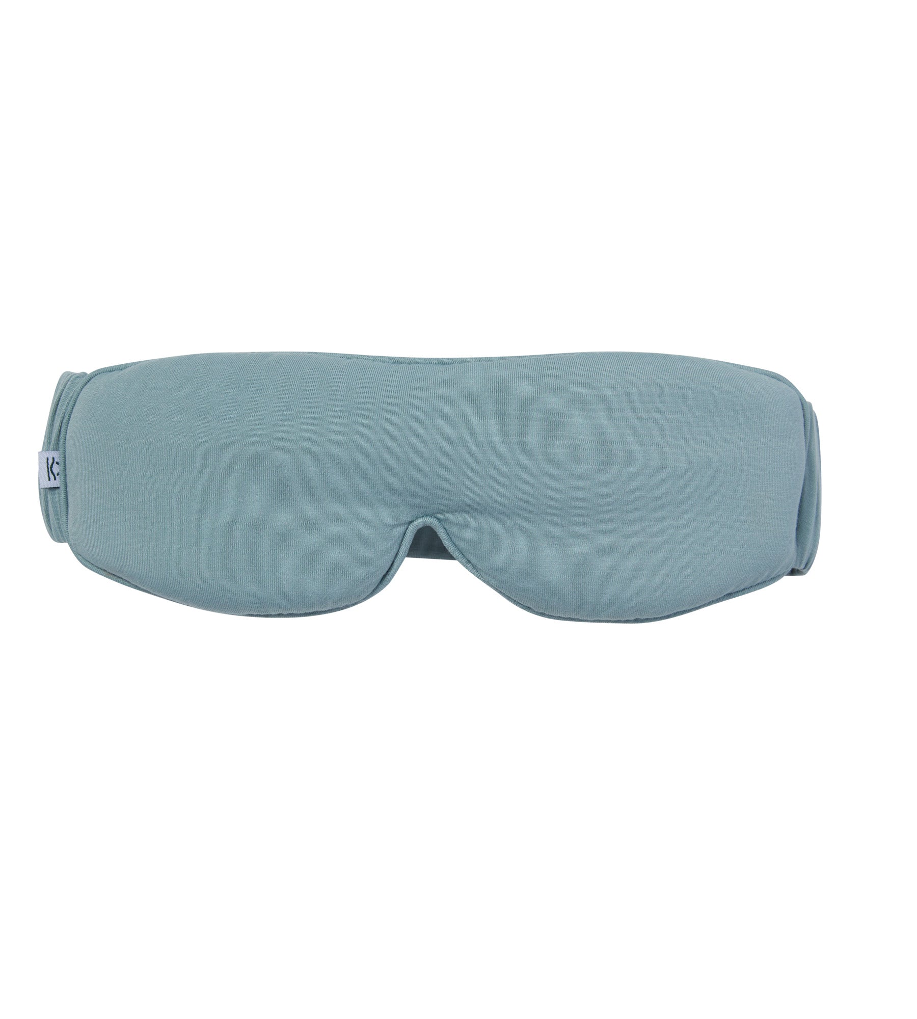 A light blue-grey fabric sleep mask shown flat against a solid white background.