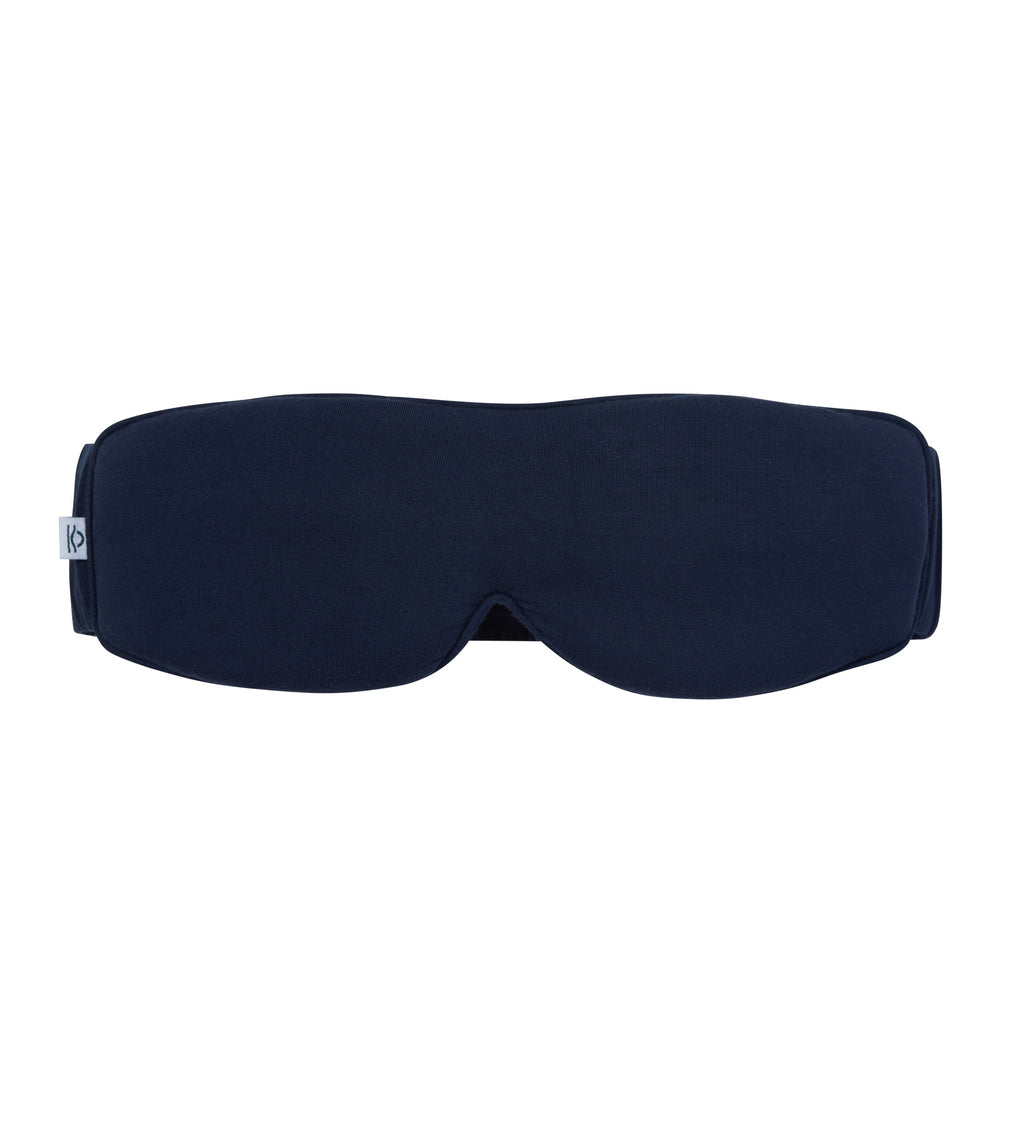 A dark navy blue sleep mask with a small Lost Loom brand tag on the left side, shown against a plain white background.