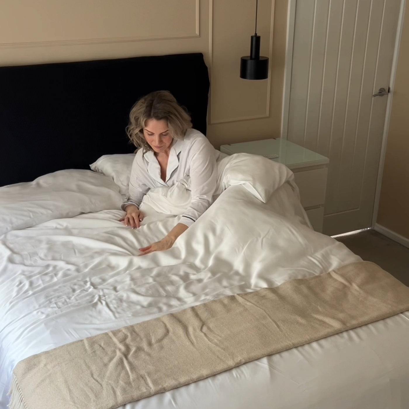A calm bedroom with soft bamboo bedding