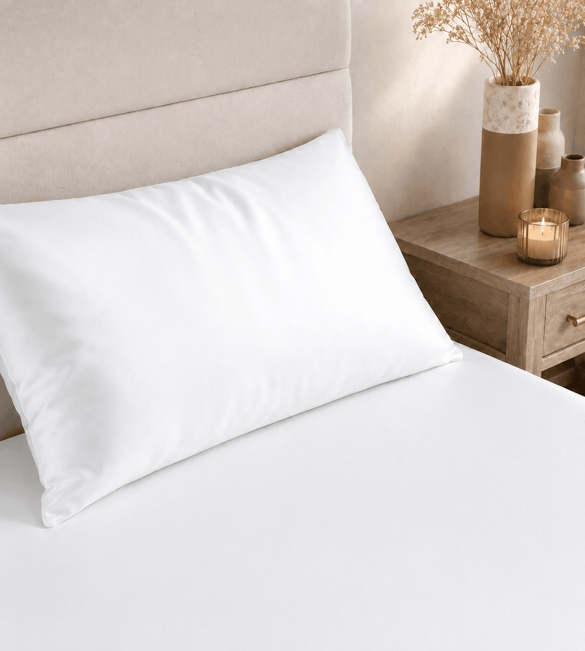 White pillow on a bed